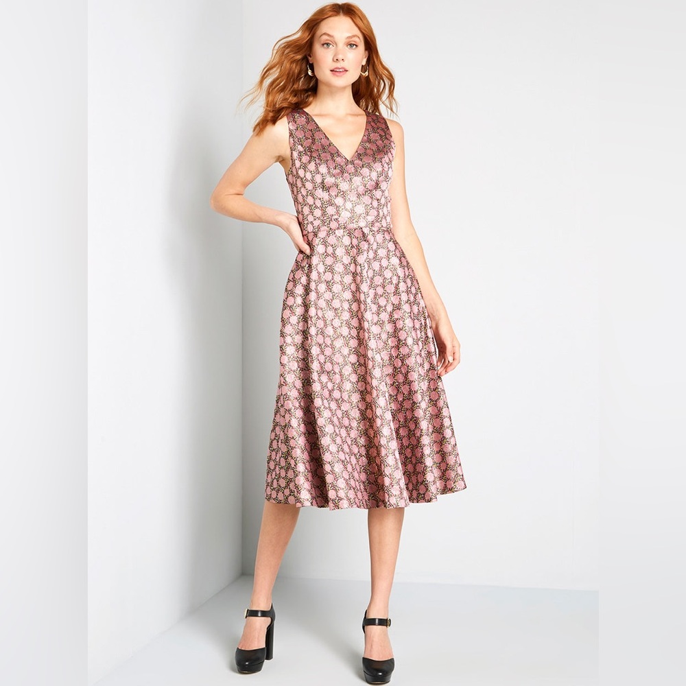 ModCloth | That's My Gala Fit and Flare Dress Pink Dots NWT size 10